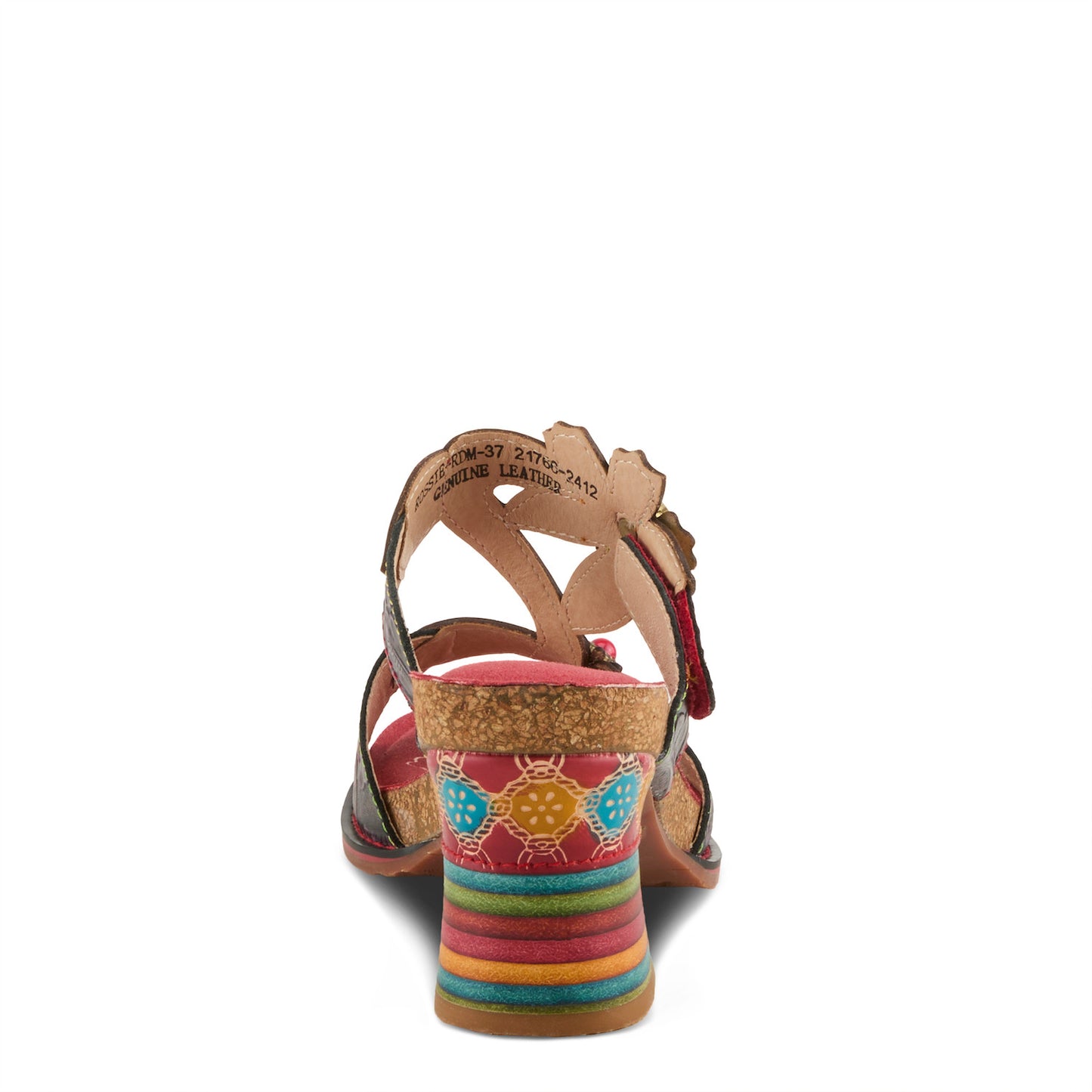 ROSSIE Red Multi Rainbow Heel Floral Sandal by L`ARTISTE