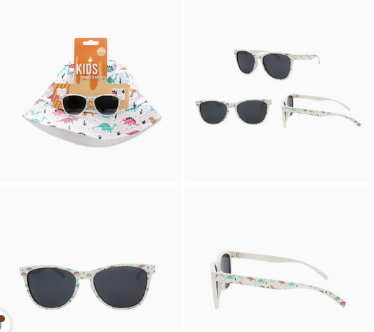 Kids Sunglasses with Dinosaur Print and Bucket Hat