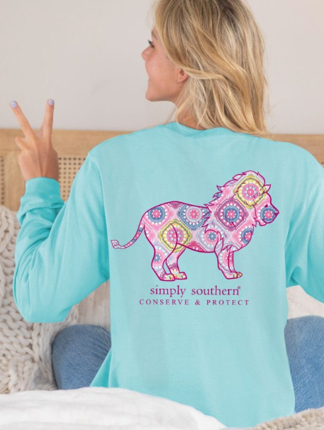 Knit Lion - Pool - Long Sleeve Tee - #SIMPLYSOUTHERN