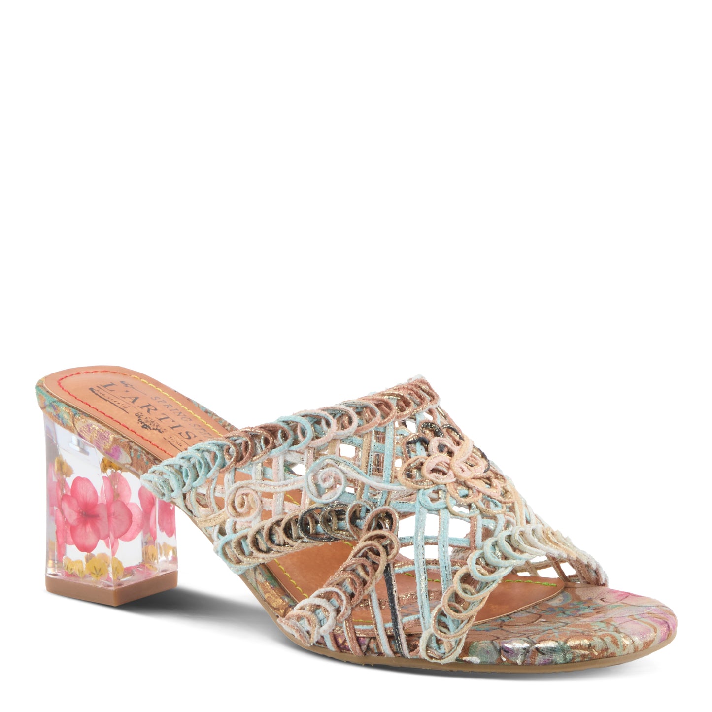 LACYLOOPS Mint Green Multi Block Heel by L'Artiste from Spring Step Shoes
