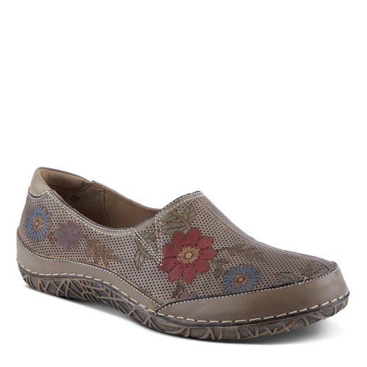 LIBORA-DELITE Hand-Painted Floral Slip-Ons GreyMulti With Colorful Flowers by L`ARTISTE