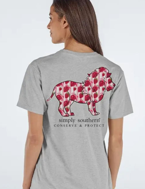 LION TRACKER - STRAWBERRY STORM HEATHERGRAY - Short Sleeve Tee - #SIMPLYSOUTHERN
