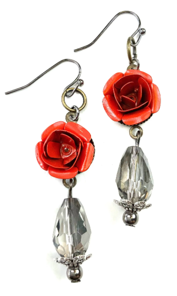 Orange Enameled Flower Dangle Earring