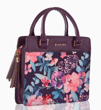 Large Blessed Purple Floral Faux Leather Purse-Style Bible Cover