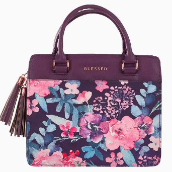 Large Blessed Purple Floral Faux Leather Purse-Style Bible Cover