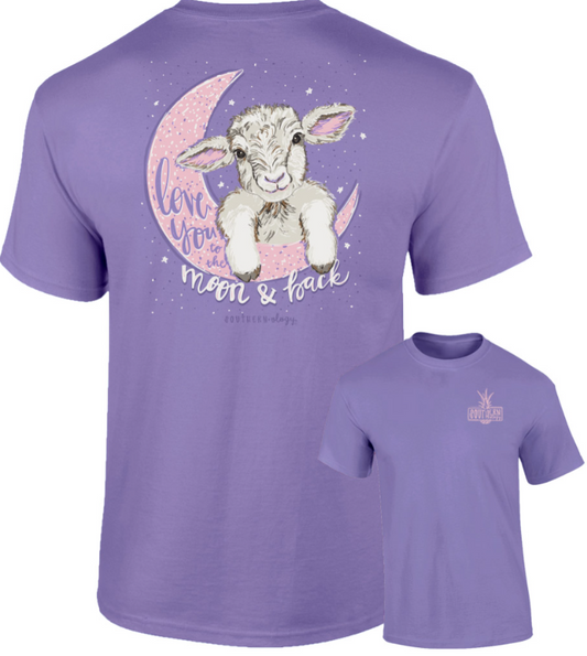 Sheep Love You to the Moon and Back Violet Short Sleeve Comfort Color Southernology T-Shirt