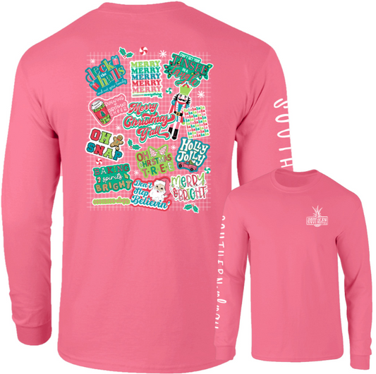 Merry Christmas Y'all Decals Crunchberry Southernology Comfort Color Long Sleeve Tee