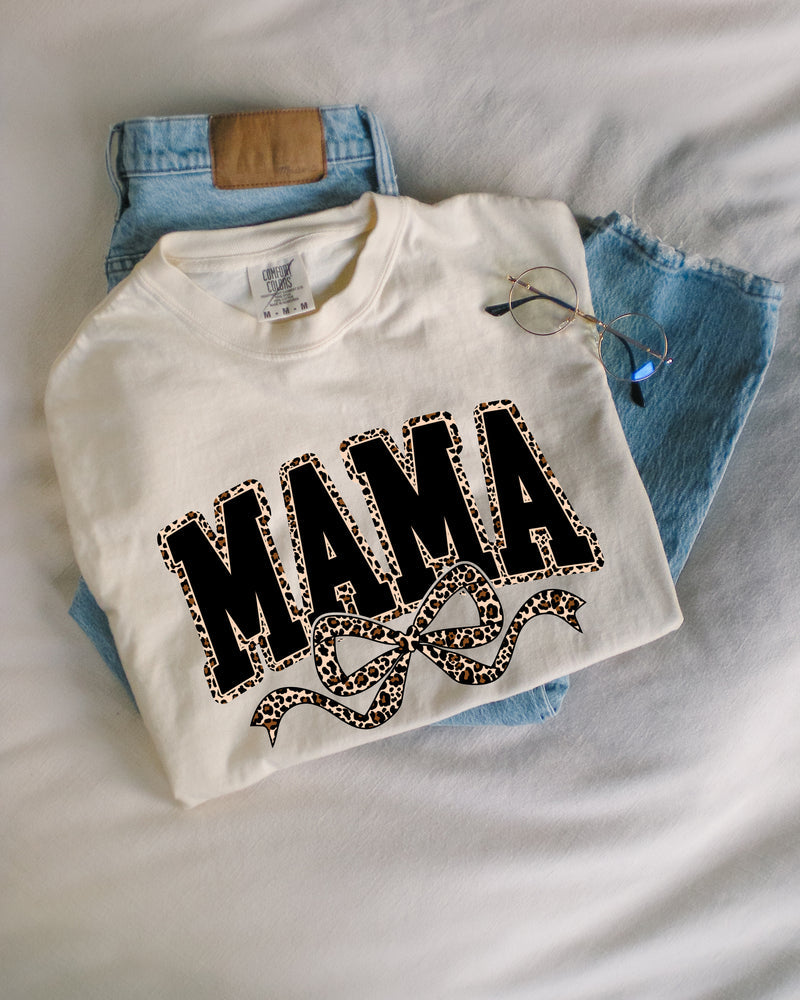 Mama Leopard Ribbon Comfort Colors T Shirt (Center)