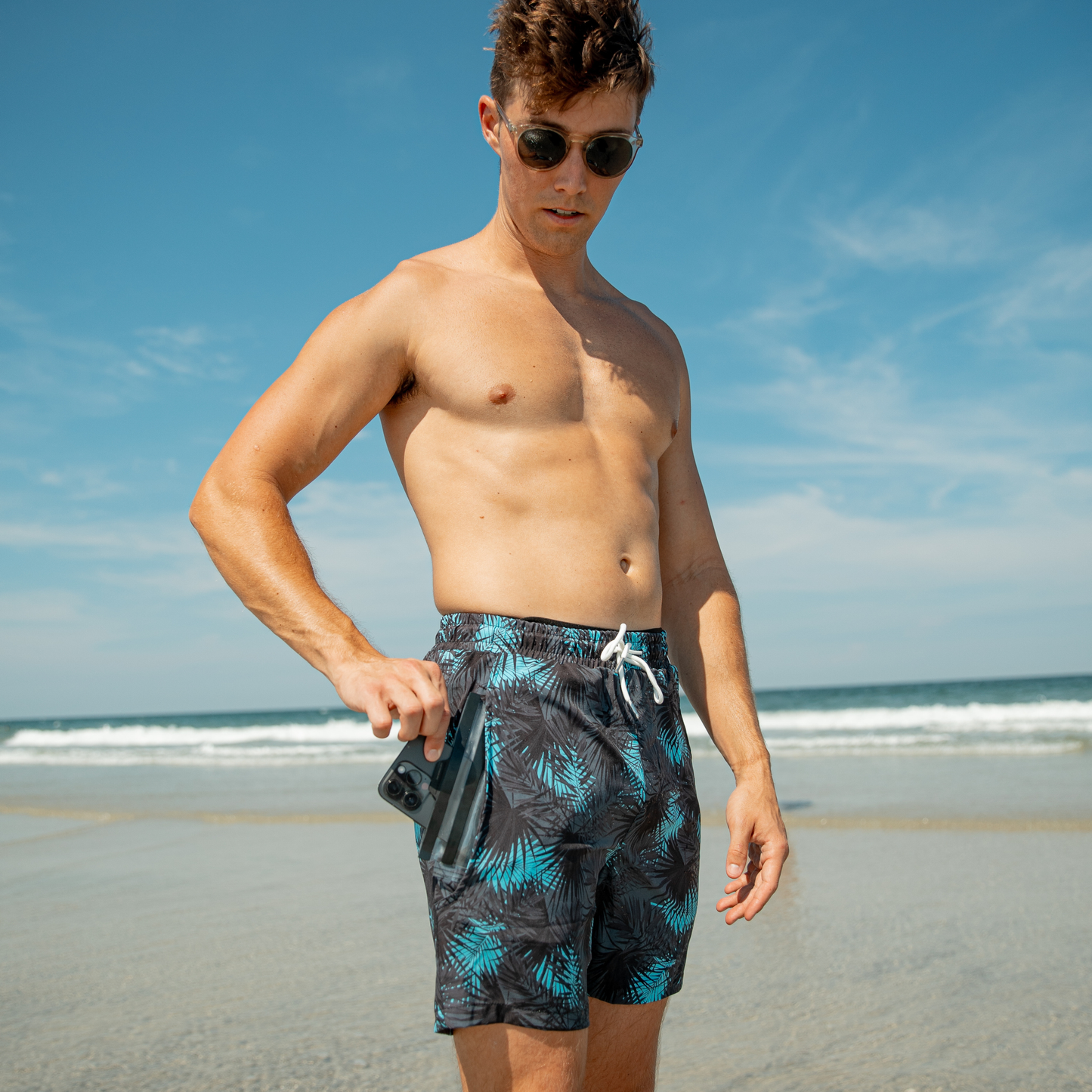 Midnight Palms - Waterproof Pocket Swim Shorts - Athletic Liner by Dry Pocket Apparel