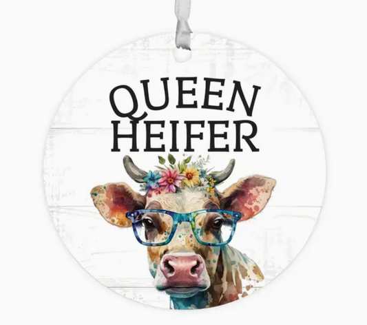 Modern Farmhouse Decor Round Ornament: Queen Heifer Cow