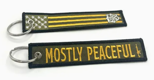 Mostly Peaceful Jet Tag Keychain