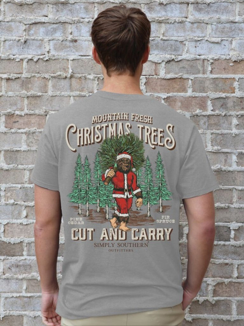 Mountain Fresh Christmas Trees Cut & Carry Sasquatch Santa Men's Short Sleeve Tee - #SIMPLYSOUTHERN - MN-SS-SANTASASQ-STORMHTHR