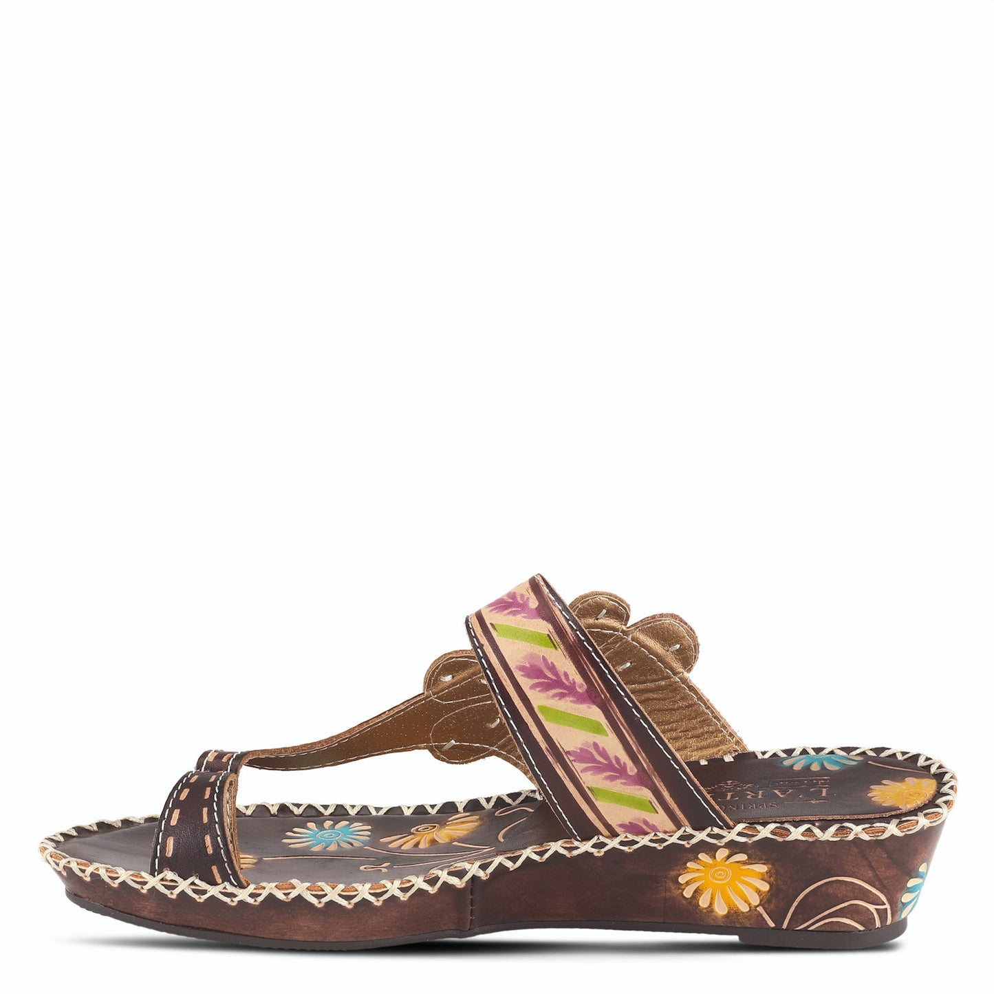 Santorini French inspired design, hand painted leather toe-ring thong sandal by L`ARTISTE
