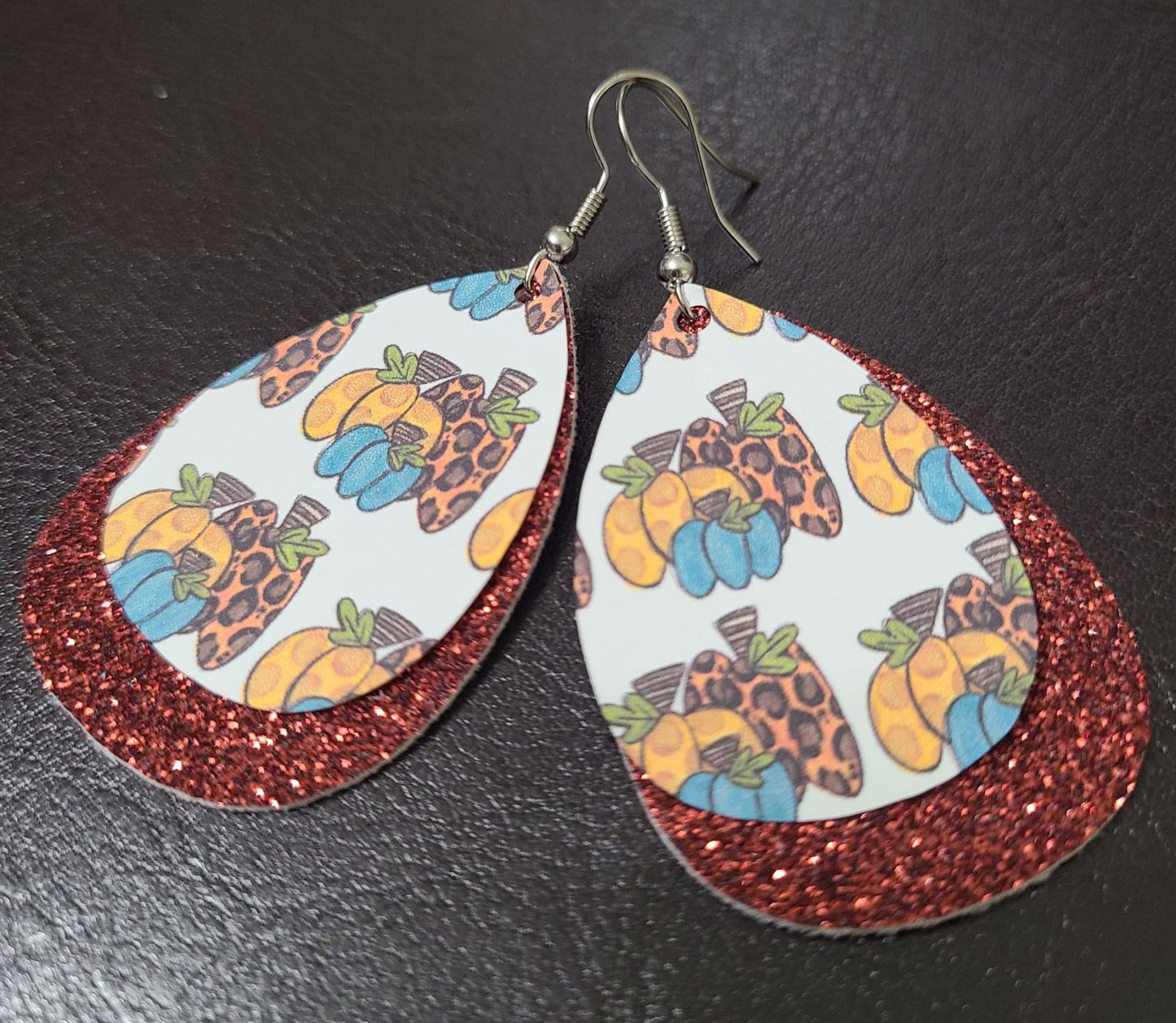 Pumpkin Teardrop Guitar Pic Earrings - Multiple Designs Each Pair Sold Separate