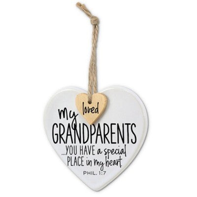 My grandparents...you have a special place in my heart; Phil 1:7 Ceramic Heart Ornament by Lighthouse Christian Products
