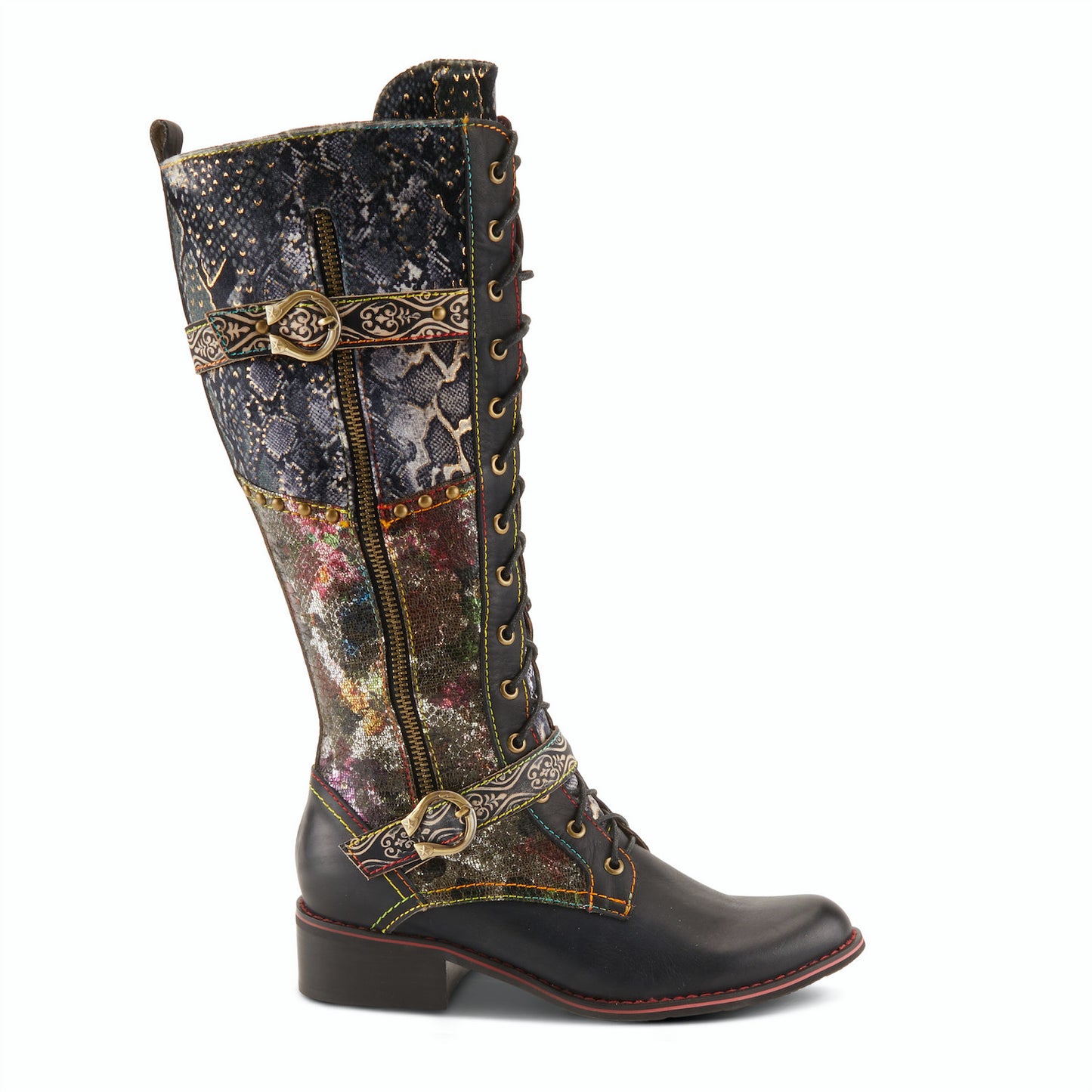 VANEYCK TALL WESTERN BOOT - Black Multi Color Leather by L`ARTISTE