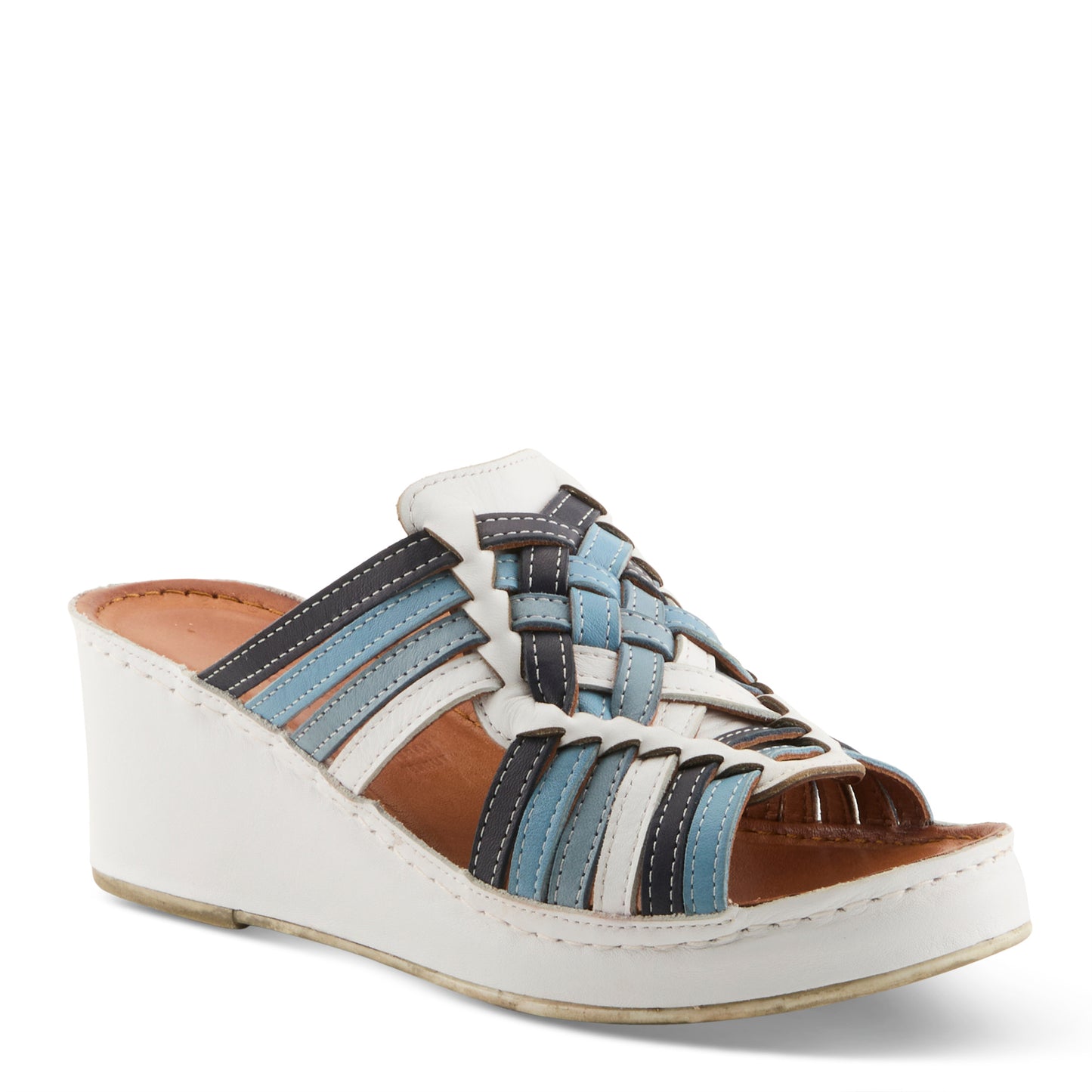 NOKIAH White Multi with Navy Mule Wedge by Spring Step from Spring Step Shoes