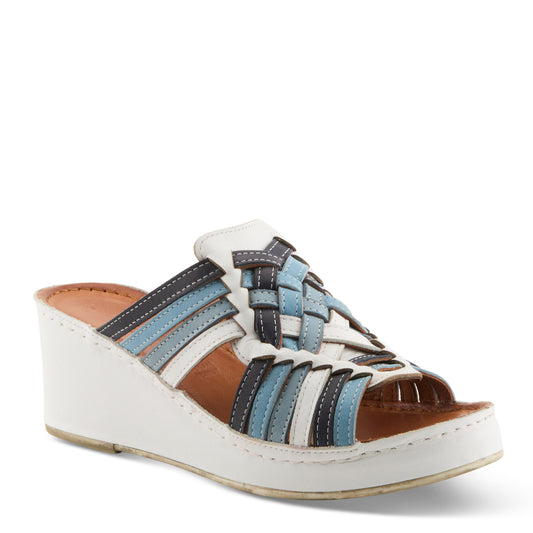 NOKIAH White Multi with Navy Mule Wedge by Spring Step from Spring Step Shoes