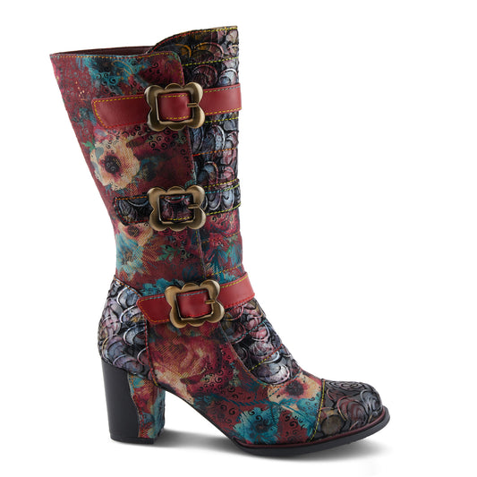AVERIE Red Multi Color moto-inspired design Leather Boot by L`ARTISTE