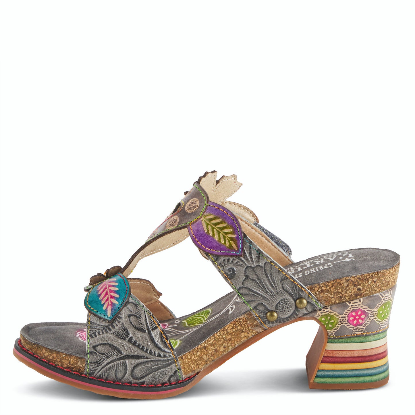 ROSSIE Grey Multi Rainbow Heel Floral Sandal by L`ARTISTE