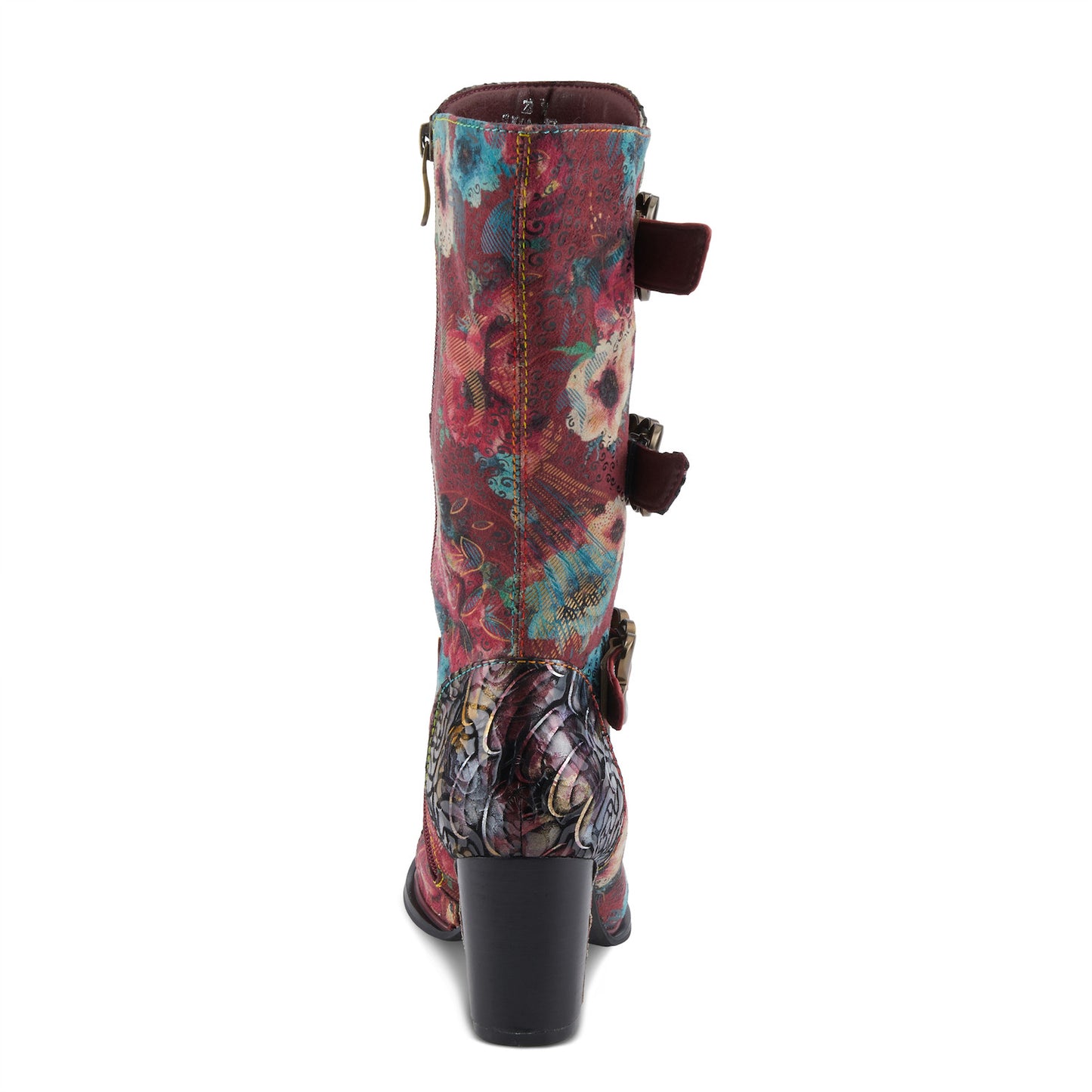 AVERIE Red Multi Color moto-inspired design Leather Boot by L`ARTISTE