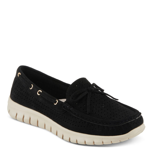 Aboard Black Square-Dot Moccasins by Patrizia