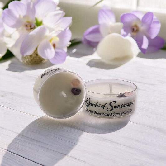 Orchid Seascape, Premium Coconut-Soy Wax Tea Light Crystal Candle, 1oz