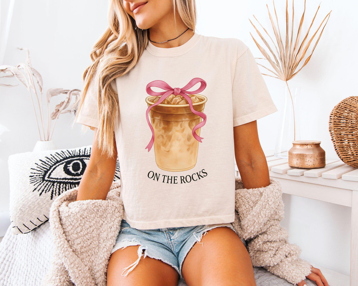 On the Rock Coffee Iced Latte Iced Coffee Garment Dyed Women's Slightly Cropped T Shirt