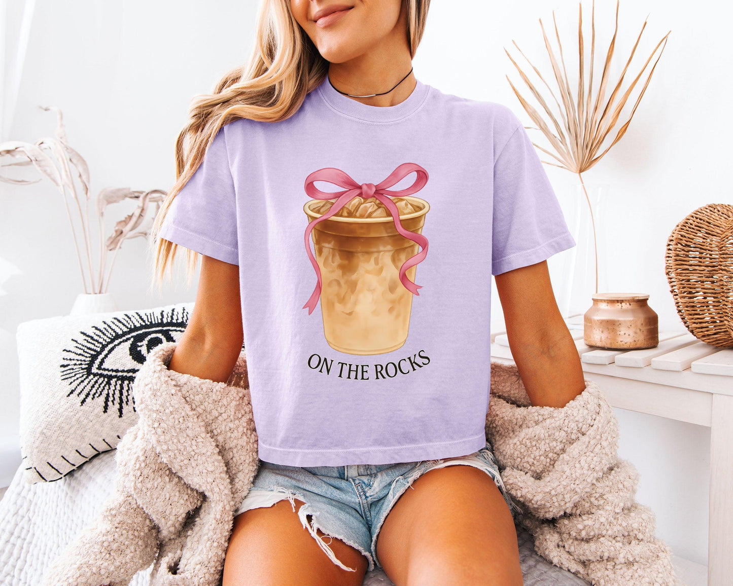 On the Rock Coffee Iced Latte Iced Coffee Garment Dyed Women's Slightly Cropped T Shirt