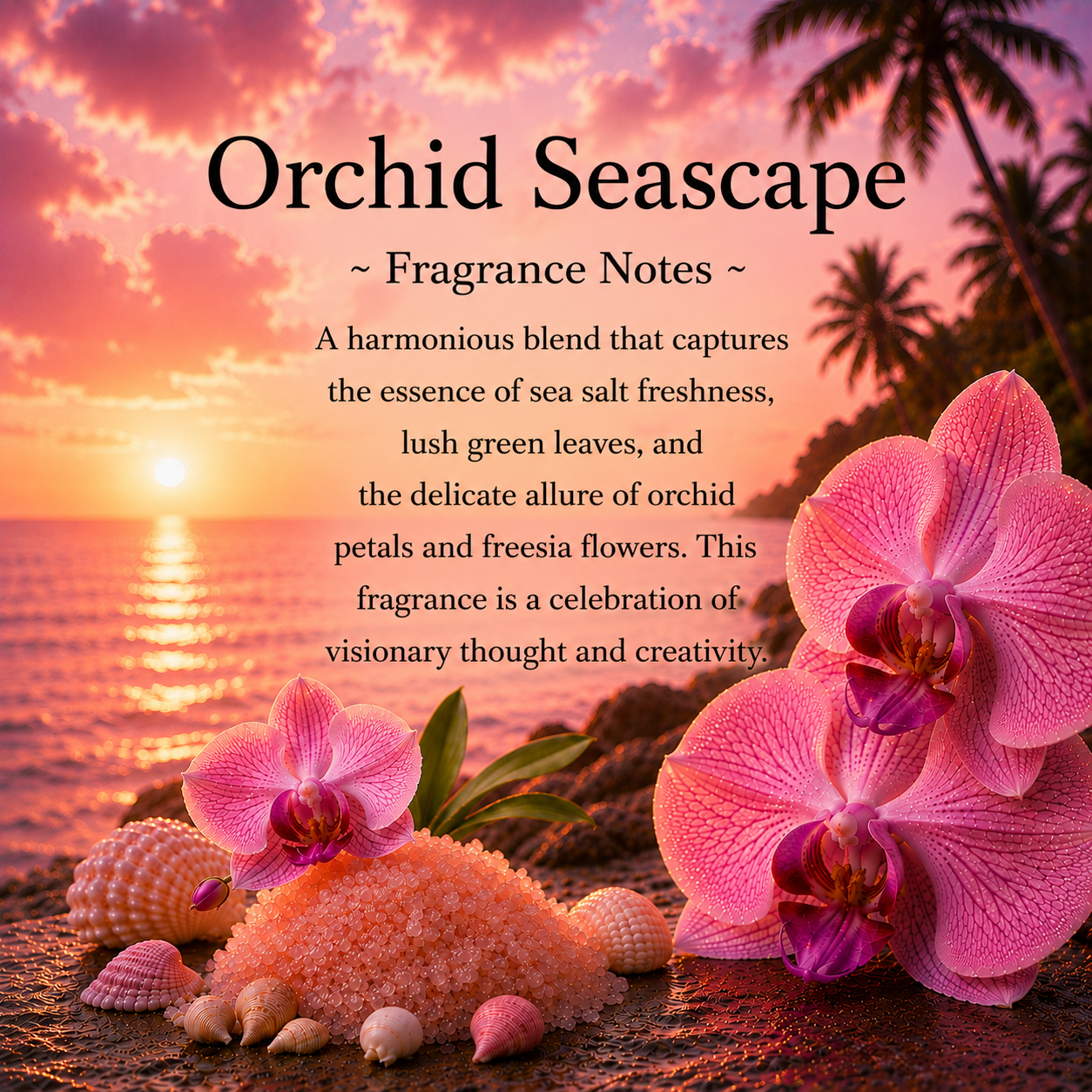 Orchid Seascape, Premium Coconut-Soy Wax Tea Light Crystal Candle, 1oz