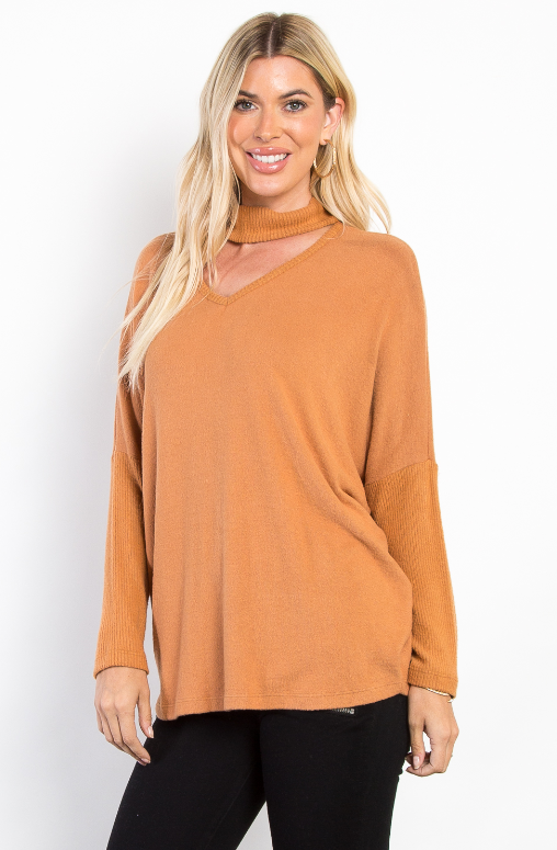 SPICE COLOR BRUSHED HIGH NECK SWEATER BY BE STAGE