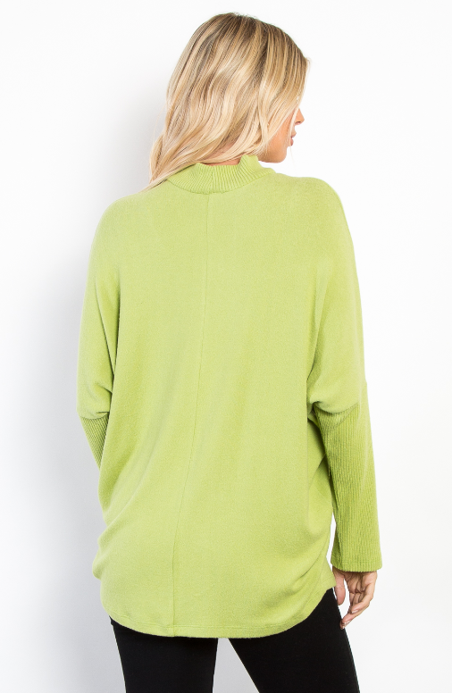 AVOCADO COLOR BRUSHED HIGH NECK SWEATER BY BE STAGE