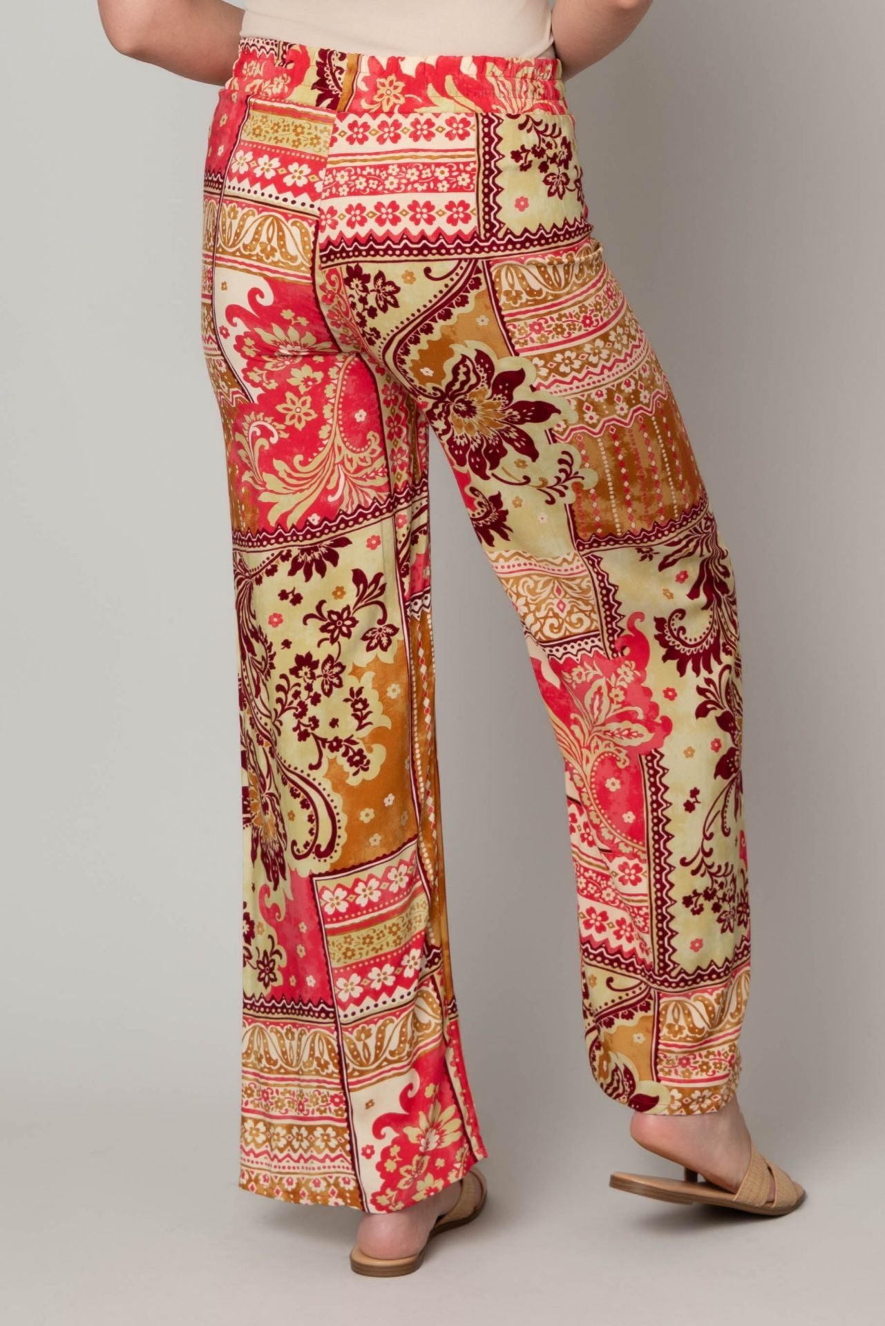 Pink/Green Patchwork Pull On Challis Pants by Mlle Gabrielle
