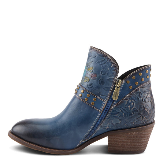 DAINTYLADY Floral Embellishments and Studded Belt Boot Blue Multi Color - by L`ARTISTE