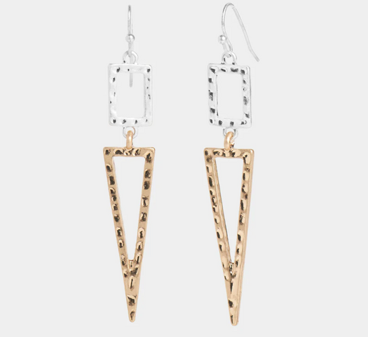 RECT-TRI DANGLE EARRINGS - MIXED METAL