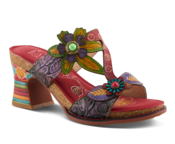 ROSSIE Red Multi Rainbow Heel Floral Sandal by L`ARTISTE