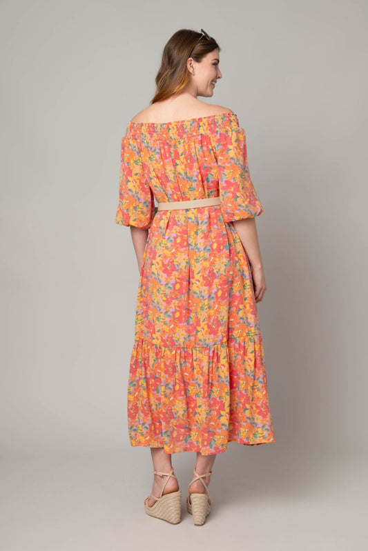 Red/Multi Off The Shoulder Peasant Dress by Marissa Olivia