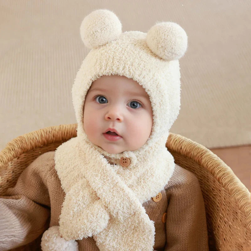 Fleece Pom Pom Scarf Hat