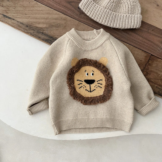 Knitted Round Neck Lion Sweater