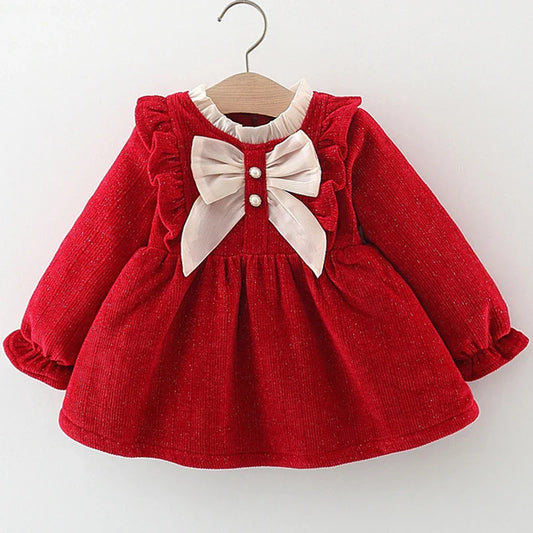 Pearl Bow Ruffle Dress