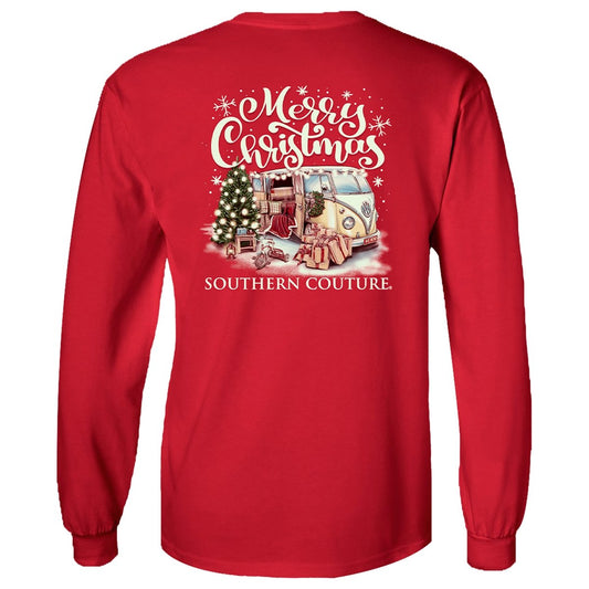Merry Christmas Van - Red - Southern Couture Long Sleeve Tee