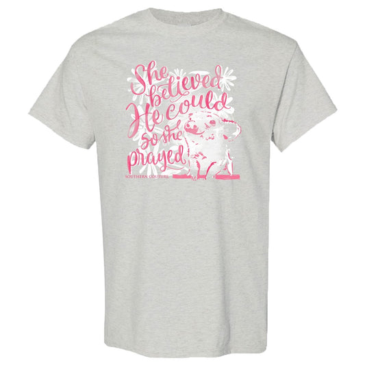 She Believed He Could front print-Ice Grey - Southern Couture Short Sleeve Soft Tee