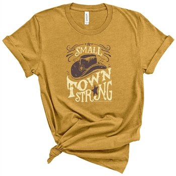 Small Town Strong front print - Htr. Mustard - Southern Couture Short Sleeve Premium Tee