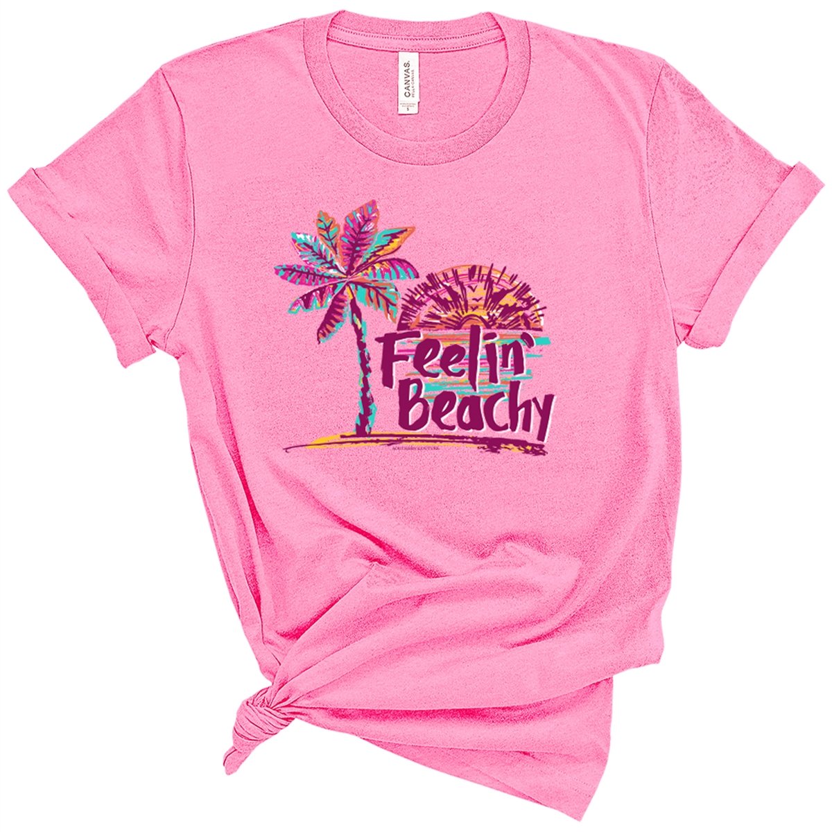 Feelin' Beachy front print-Heather Bubblegum-Southern Couture Premium Short Sleeve Tee