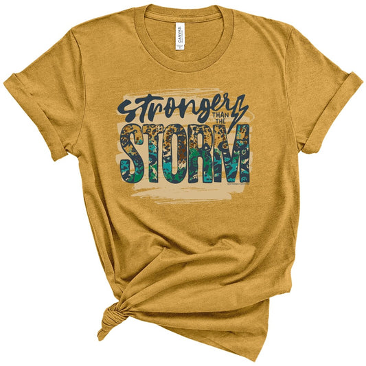 Stronger Than the Storm front print-Heather Mustard- Southern Couture Premium Short Sleeve Tee