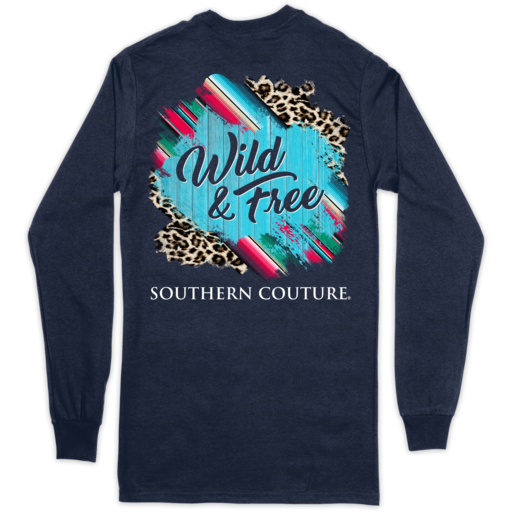 Wild & Free on Long Sleeve-Navy Southern Couture Classic Tee - SC910NYLS