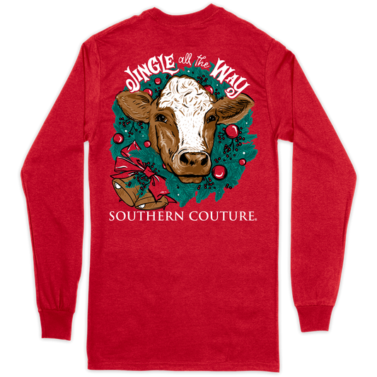 Jingle all the Way Cow on LS-Red Southern Couture Classic Tee