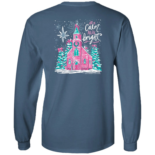 All Is Calm All Is Bright on Indigo Southern Couture Classic Long Sleeve Tee