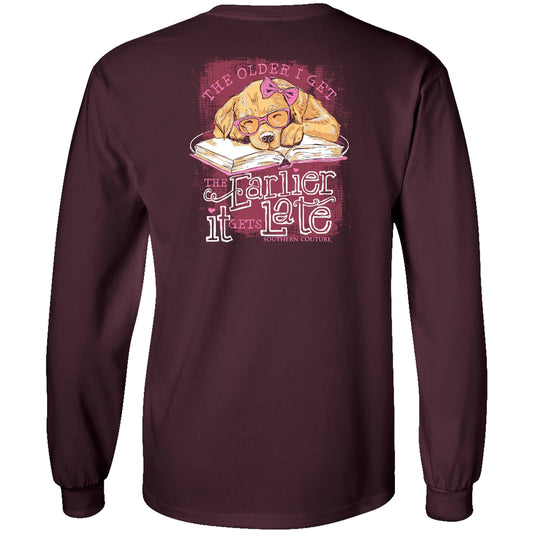 Early Late Puppy on LS - Maroon Southern Couture Classic Long Sleeve Tee