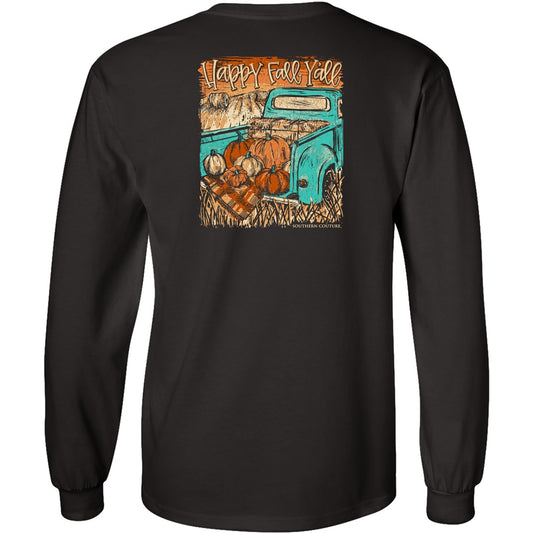 Happy Fall Y'all Truck on Dark Chocolate Southern Couture Classic Long Sleeve Tee
